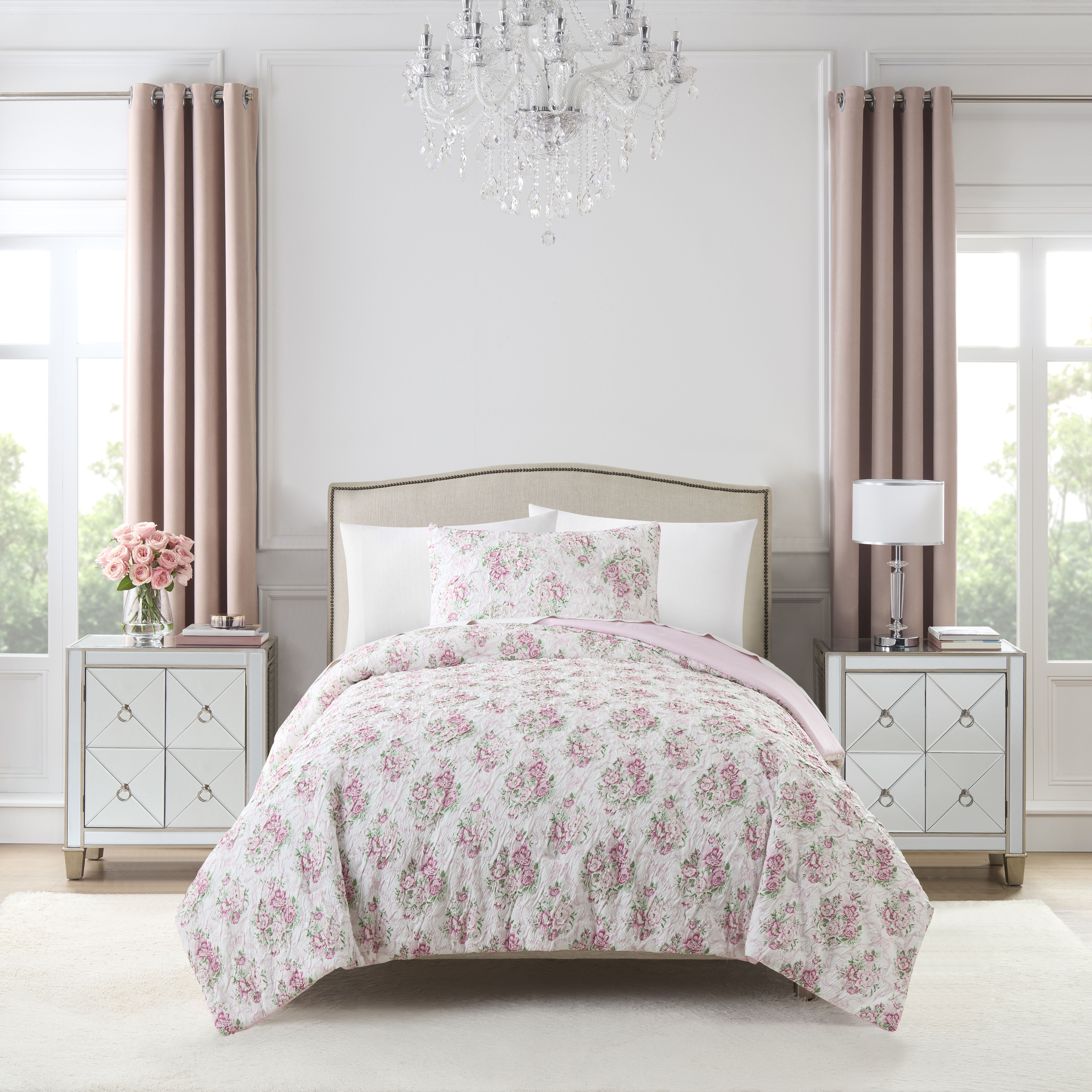 Paris Hilton 2-Piece Coquette Floral Pink Comforter Set, Twin/Twin