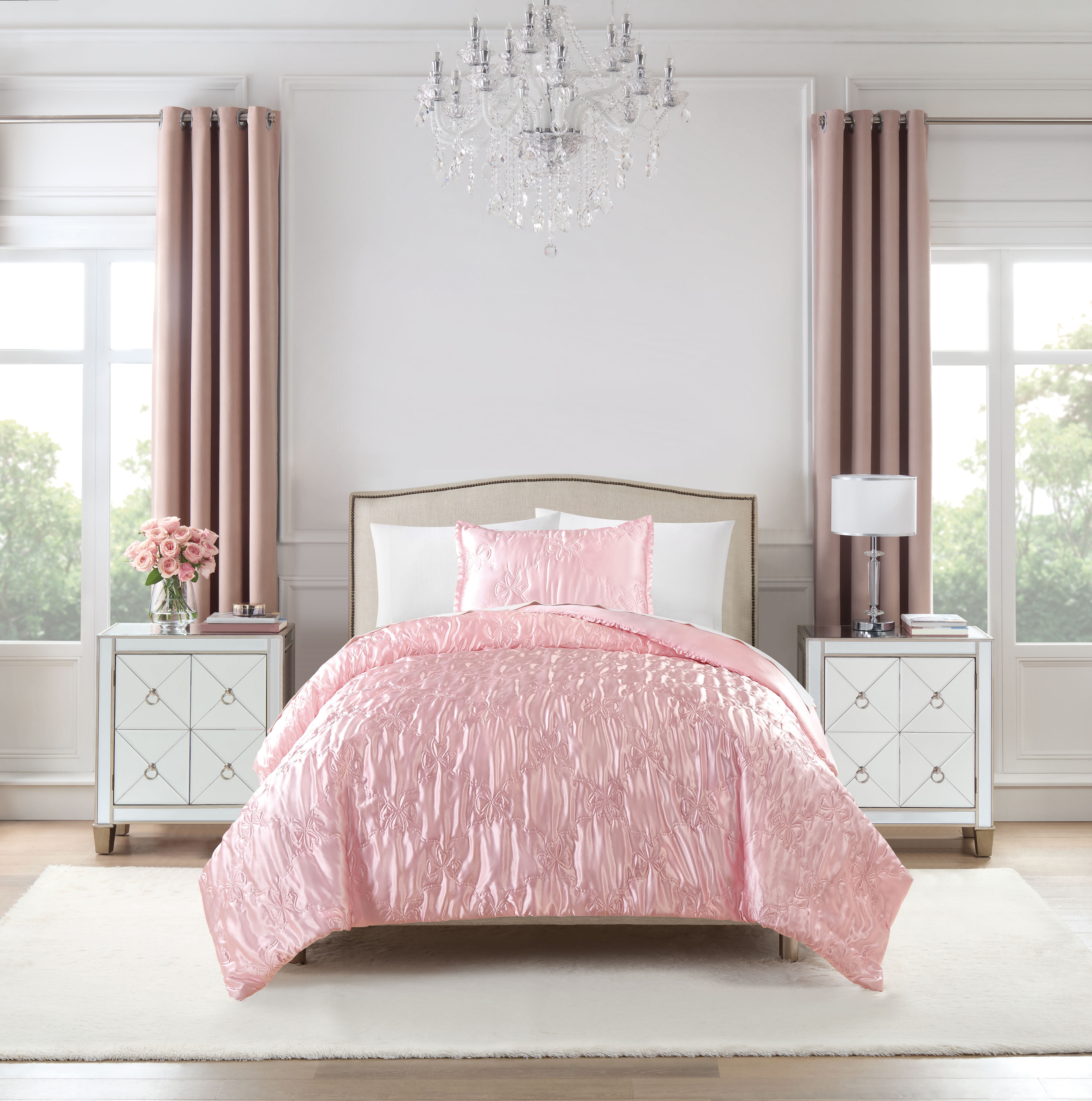 Paris Hilton 2-Piece Cordelia Satin Pink Comforter Set, Twin/Twin