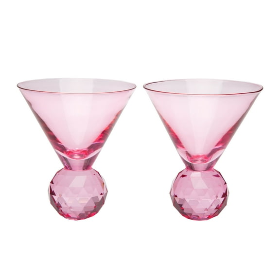 Paris Hilton 2 Piece Diamond Ball Martini Glass Set, 10.5 oz / 310 ml, Pink