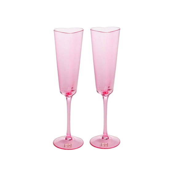 Paris Hilton 2 Piece Heart-Shaped Champagne Flute Set, 5.5 oz / 162 ml, Gold Trim, Pink