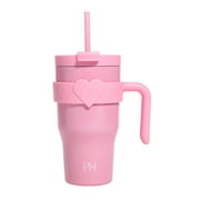 Paris Hilton 20 oz Double-Wall Insulated Tumbler, Includes 2-in-1 Lid & Removable Straw, Removable Heart-Detail Handle, Pink
