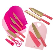 Paris Hilton 20-Piece Cutlery Set, High-Carbon Stainless Steel Blades, Faceted Glitter Handles, Blade Guards & Cutting Mats, Pink