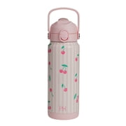 Paris Hilton 24-Ounce Double Wall Insulated Bottle with 2-in-1 Lid, Folding Carry Handle, and Locking Tab, Cherry Design, Pink
