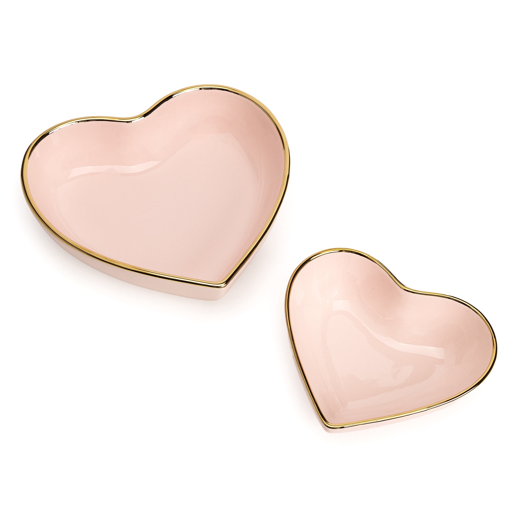Paris Hilton 2-Piece Stoneware Heart Shaped Dish Set, Gold-Tone Rim, 6-Inch and 8-Inch Dishes, Dishwasher Safe, Pink