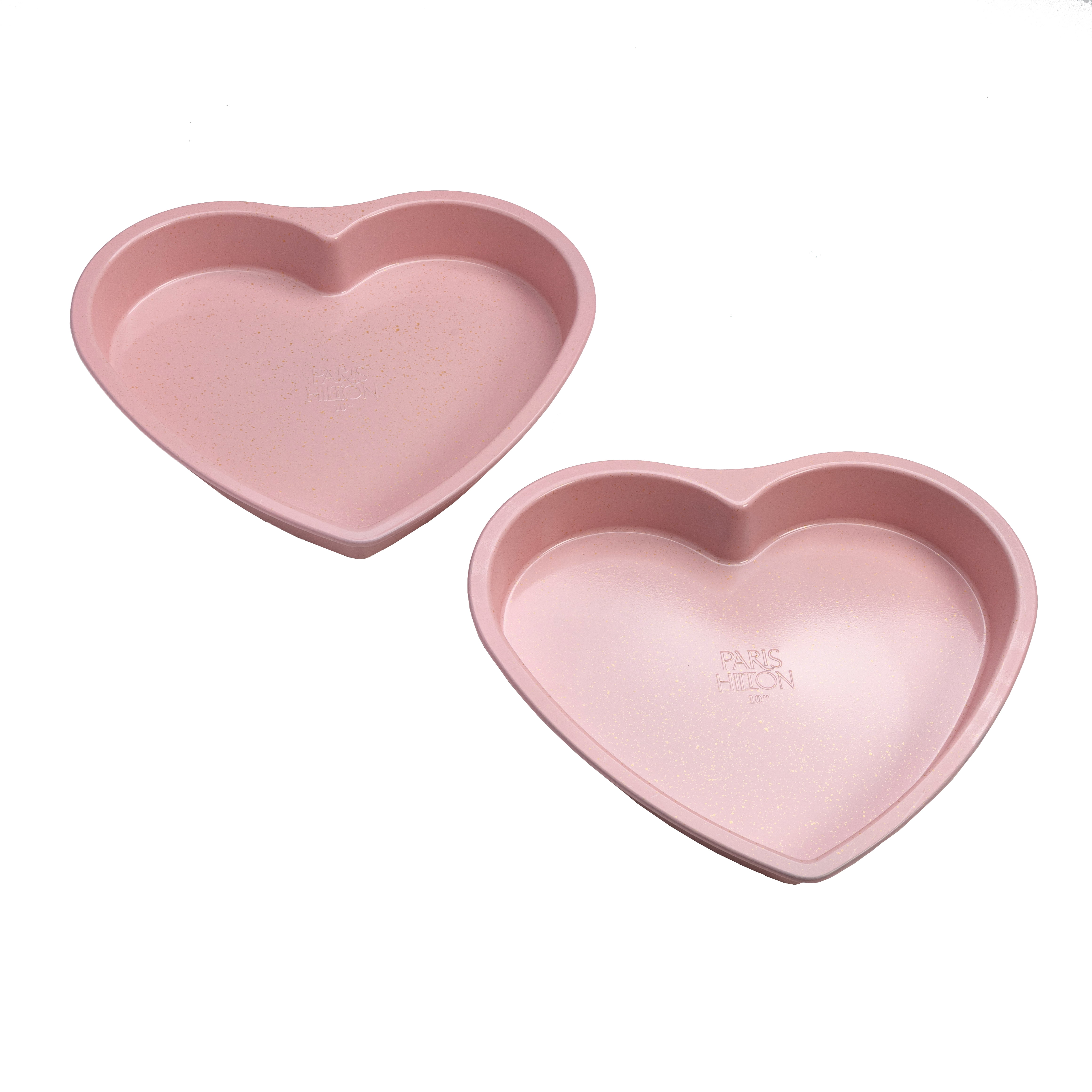 Paris Hilton 10.25-Inch Nonstick Heart Shaped Cake Pans, 2-Pack Carbon Steel Layer Cake Baking Pan Set, Dishwasher Safe, Pink