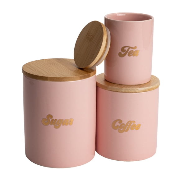 Paris Hilton 3-Piece Ceramic Kitchen Canister Set, Countertop Storage Canisters, Pink