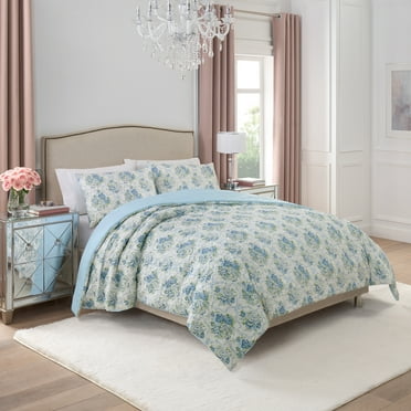 Paris Hilton 3-Piece Coquette Floral Blue Comforter Set, Full/Queen