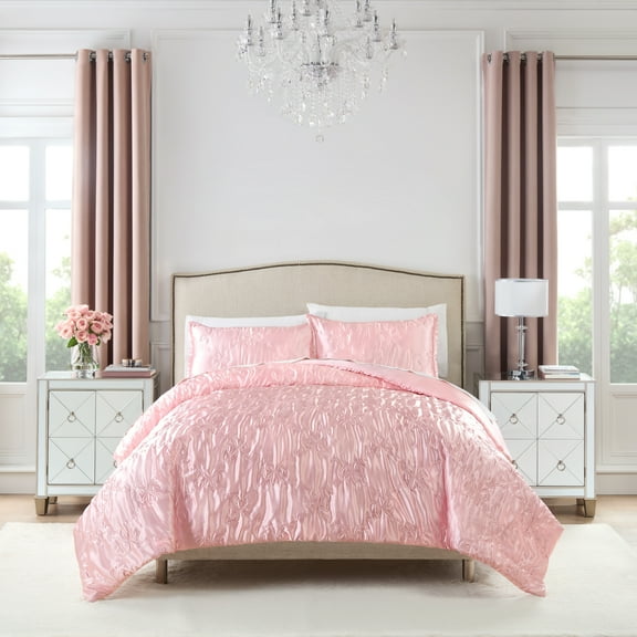 Paris Hilton 3-Piece Cordelia Satin Pink Comforter Set, King