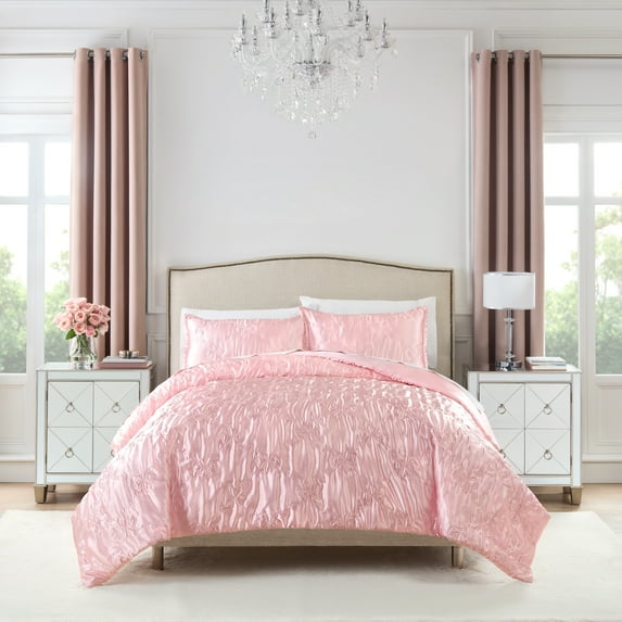 Paris Hilton 3-Piece Cordelia Satin Pink Comforter Set, King