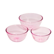 Paris Hilton 3-Piece Nesting Glass Mixing Prep Bowl Set, Microwave and Dishwasher Safe, Pink Tinted Glass