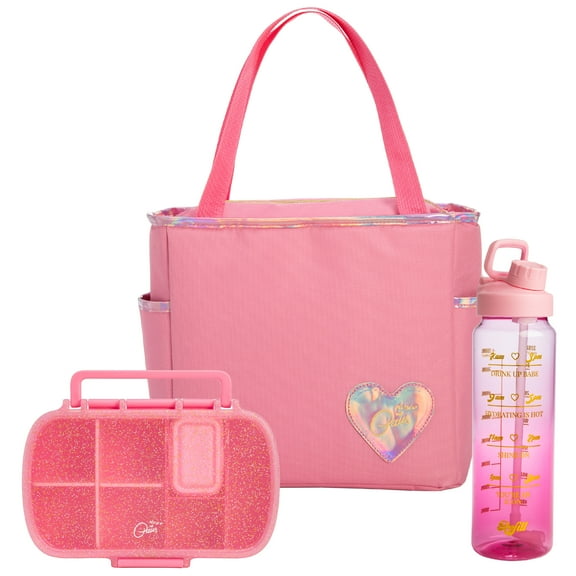 Paris Hilton 3 Piece Insulated Lunch Set, Includes Lunch Tote, Water Bottle, and Snack Box, Pink