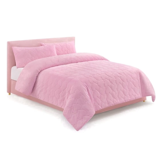 Paris Hilton Hearts 3 Piece Comforter Set with 2 Shams, King, Pink Microfiber