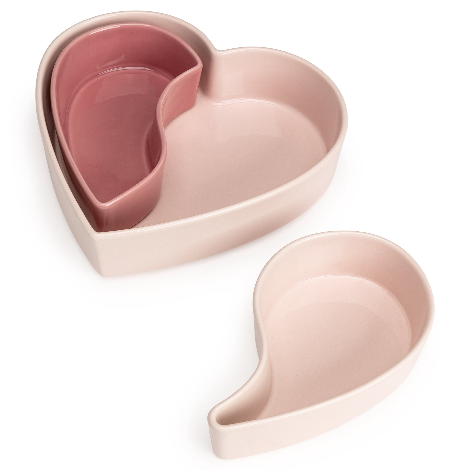 Paris Hilton 3-Piece Stoneware Heart Shaped Serving Dish Set, 5-Cup and 1.5-Cup Dishes, Microwave & Dishwasher Safe, Pink