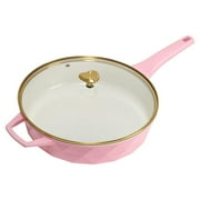 Paris Hilton 4 Quart Ceramic Nonstick Jumbo Cooking Pan Skillet for Sauteing & Frying with Heart Shaped Lid Knobs, Pink
