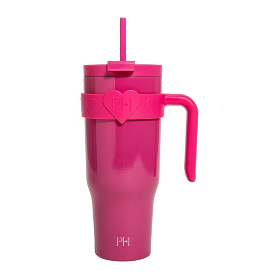 Paris Hilton 40 oz Double-Wall Insulated Tumbler, includes 2-in-1 Lid & removable Handle, Hot Pink