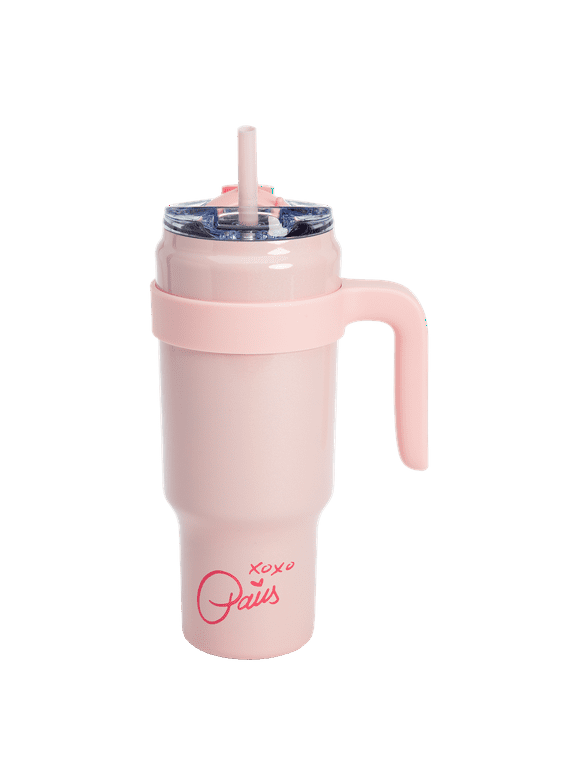 Paris Hilton 40oz Stainless Steel Tumbler with Removable Handle, Reusable Straw, and Lid, Pink