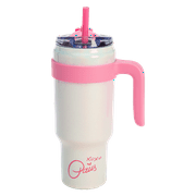Paris Hilton 40oz Stainless Steel Tumbler with Removable Handle, Reusable Straw, and Lid, Rainbow Iridescent White