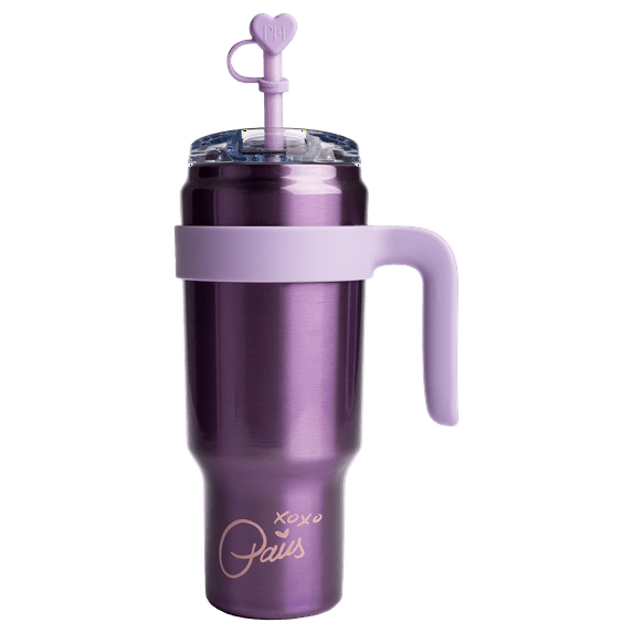 Paris Hilton 40oz Stainless Steel Tumbler with Removable Handle, Straw, and Lid, Metallic Purple