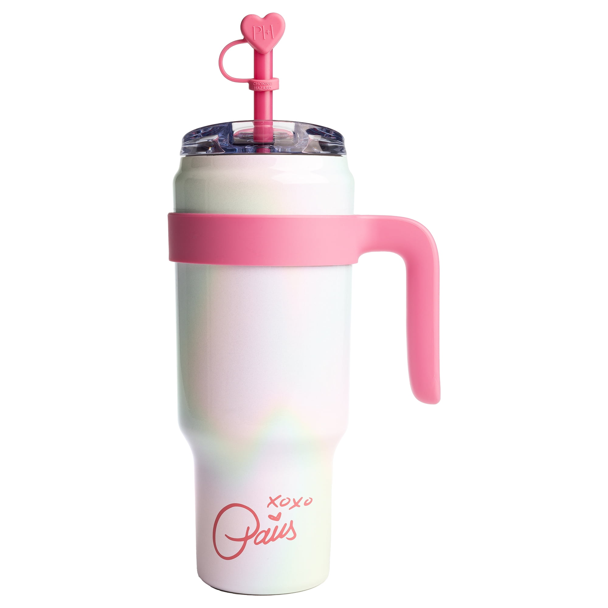Paris Hilton 40oz Stainless Steel Tumbler with Removable Handle Reusable Straw and Lid Pink