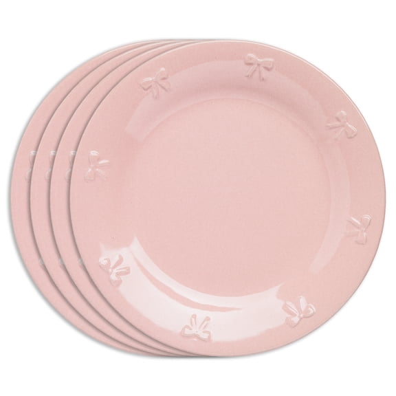 Paris Hilton London Collection Stoneware Salad Plates, Set of 4, Embossed Bow Detailing, 8.5-Inch, Pink