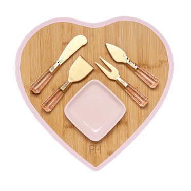 Paris Hilton 6-Piece Bamboo Heart Charcuterie Board and Serving Set, Pink