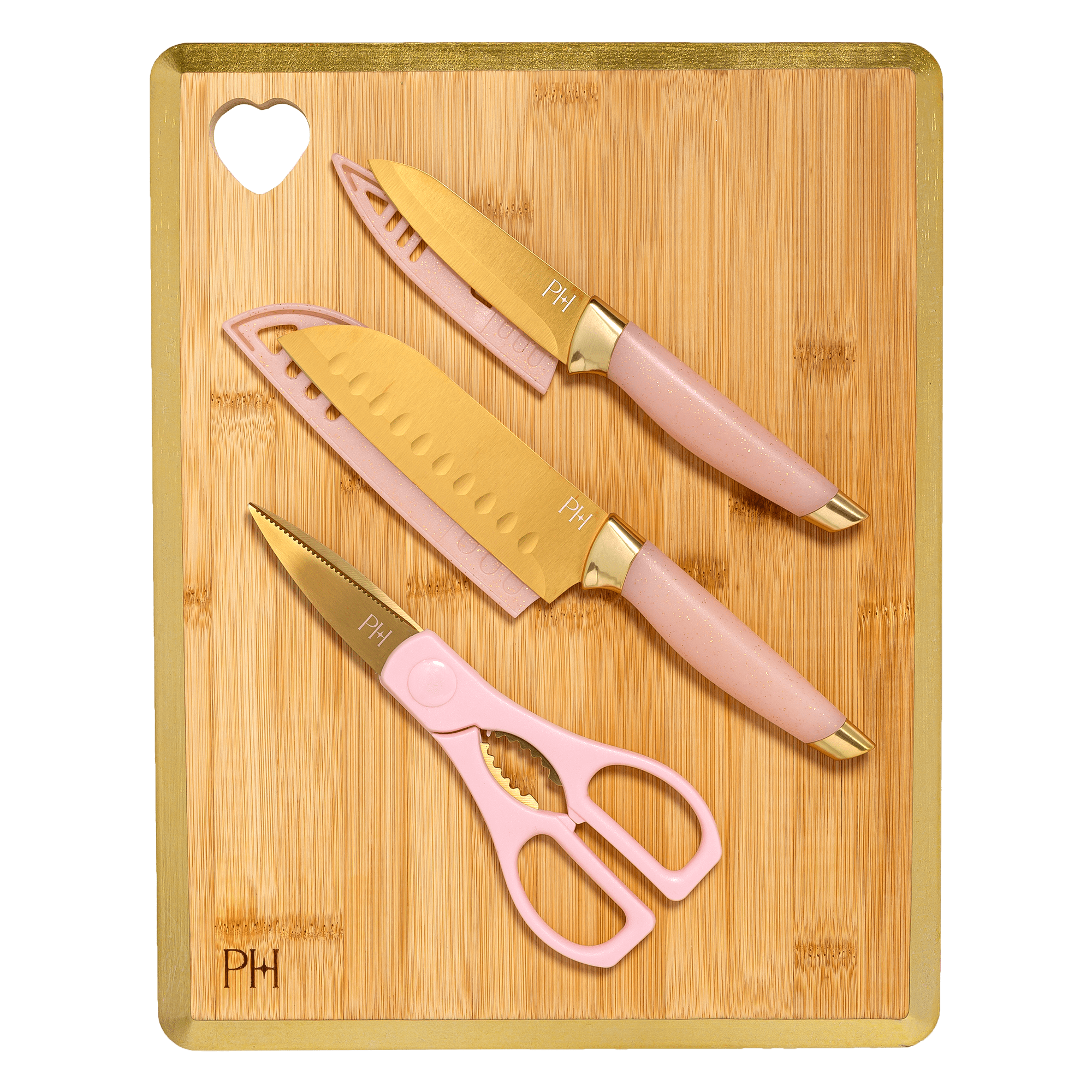 Paris Hilton 6-Piece Stainless Steel Cutlery Set with Bamboo Reversible  Cutting Board, Pink