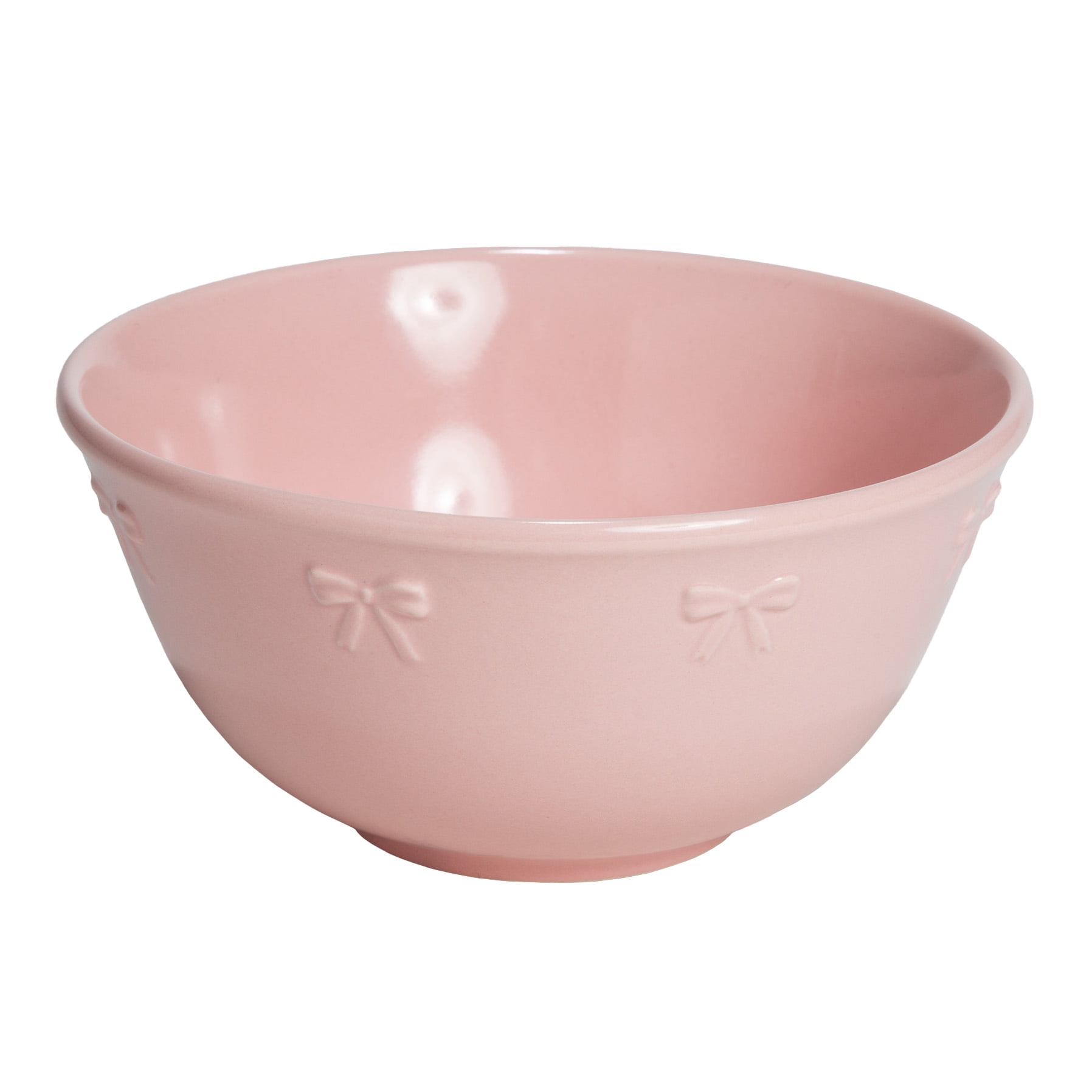 Paris Hilton London Collection 6.25-Inch Ceramic Soup Bowl, Cereal & Snack Bowl, Microwave Safe, Blush Pink with Embossed Bow Detailing