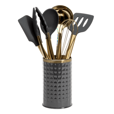 Paris Hilton 7-Piece Cooking Utensils Set, Silicone and Stainless Steel, Gray