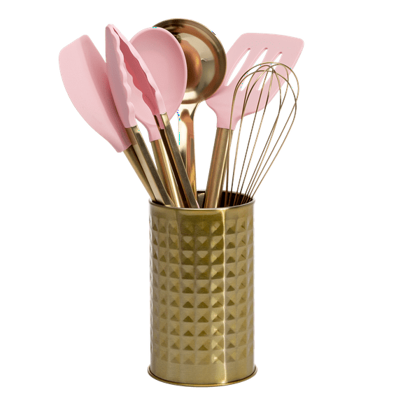 Paris Hilton 7-Piece Cooking Utensils Set, Silicone and Stainless Steel, Pink