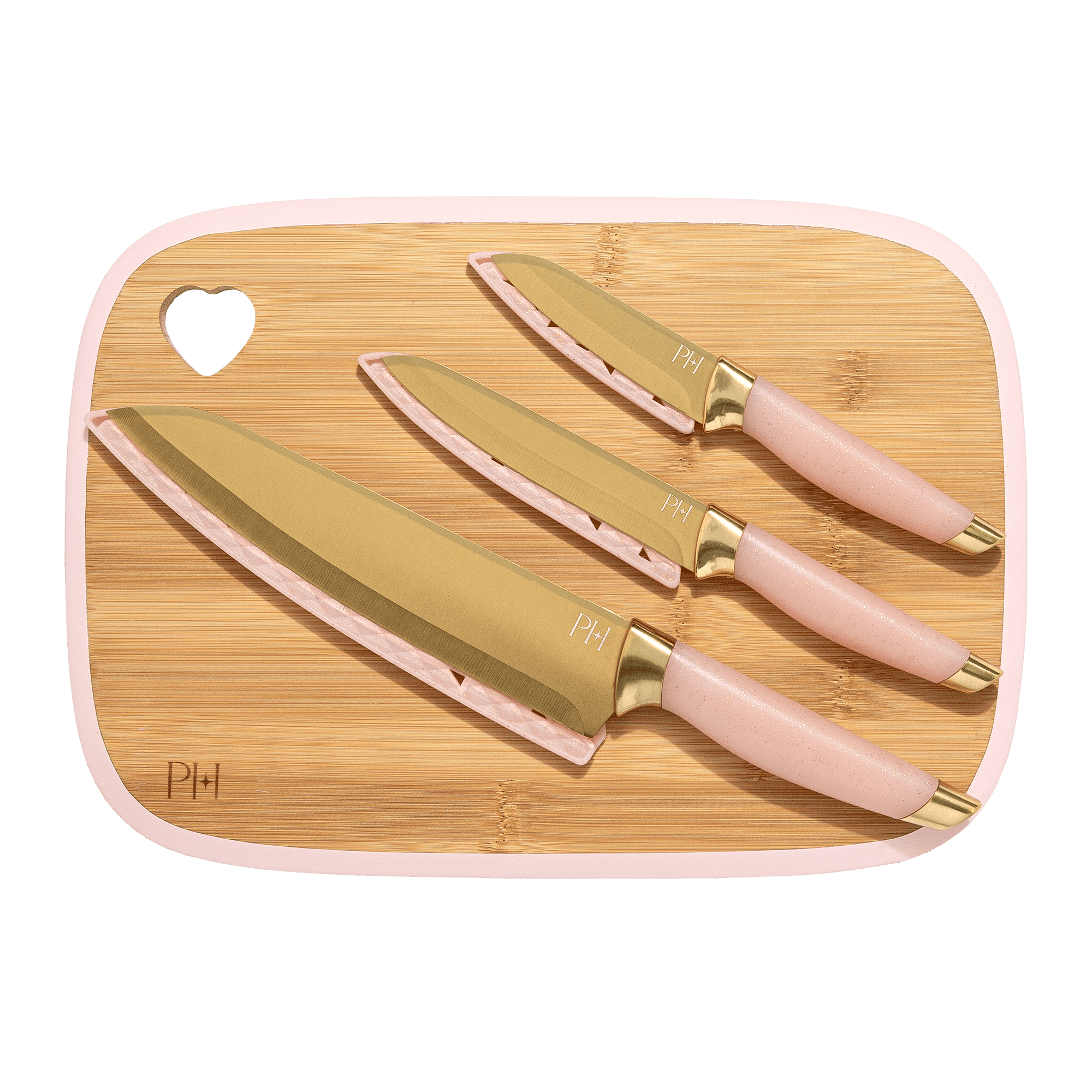 Paris Hilton 6-Piece Bamboo Heart Charcuterie Board and Serving Set, Pink