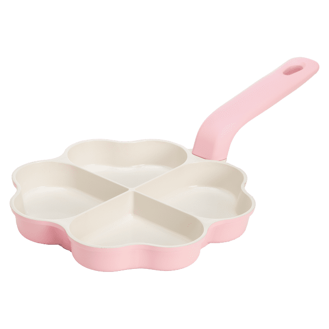 Paris Hilton 8-in Ceramic Nonstick Divided Heart Frying Pan Skillet, 4-Section Egg Pan, Pink