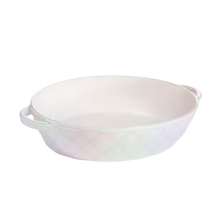 Paris Hilton 1.5 Quart Oval Ceramic Baking & Casserole Dish, Oven, Microwave, Freezer & Dishwasher Safe, White Iridescent Finish