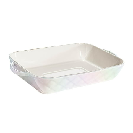 Paris Hilton 3 Quart Ceramic Rectangular Baking & Casserole Dish, 13" x 9", Oven, Microwave, Freezer & Dishwasher Safe, White Iridescent Finish