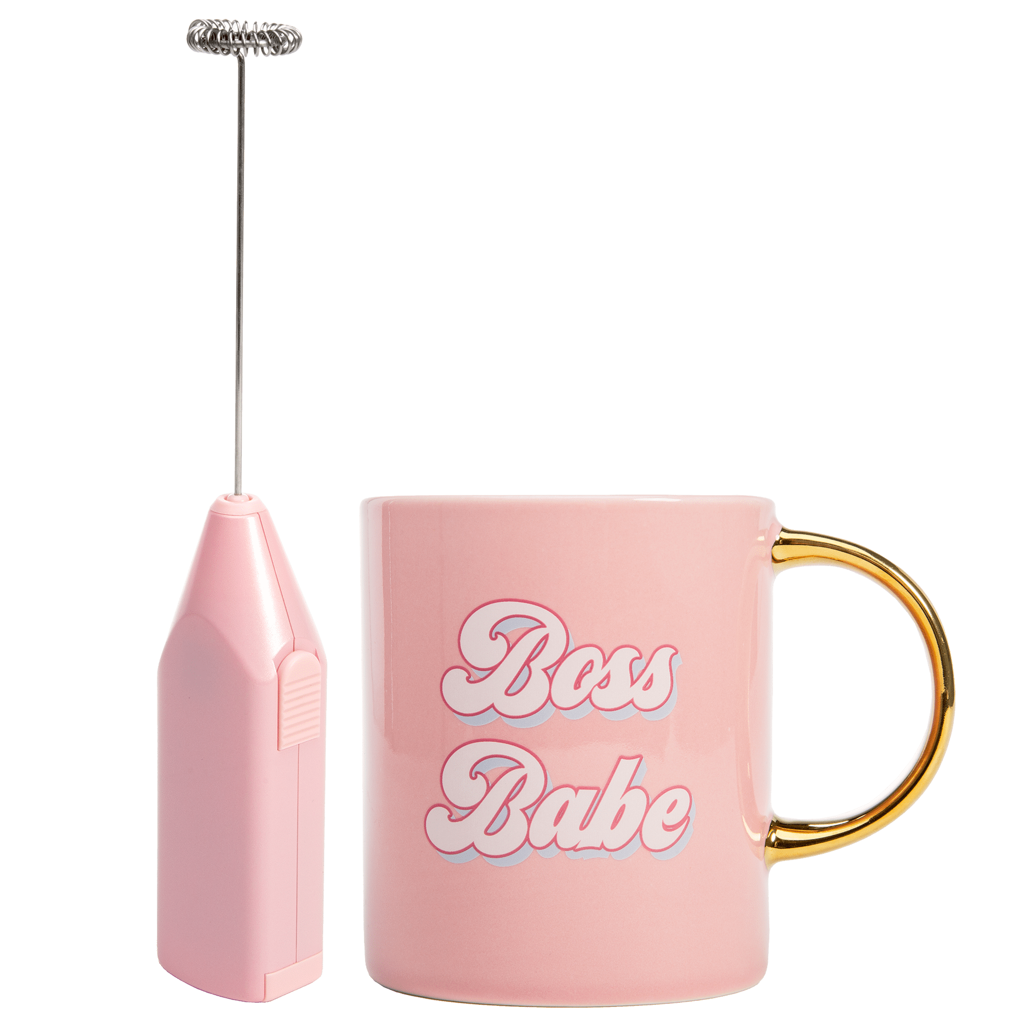 Paris Hilton Boss Babe 16oz Ceramic Coffee Mug and Electric Milk Frother  Set - Battery Powered, 2-Pieces, Pink