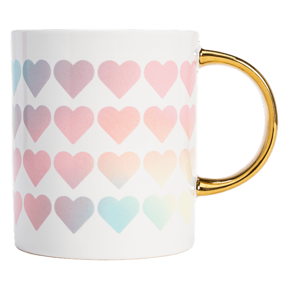 Paris Hilton Ceramic Coffee Mug, Large Coffee Cup with Gold Handle, 16 Ounces, Rainbow Hearts