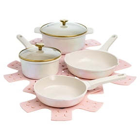 Paris Hilton 10-Piece Ceramic Non-Stick Cookware Set, Pots and Pans Set, Iridescent White