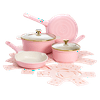 Paris Hilton Clean Ceramic Nonstick Cast Aluminum Cookware Set with Heart Shaped Lid Knobs, 10 Piece