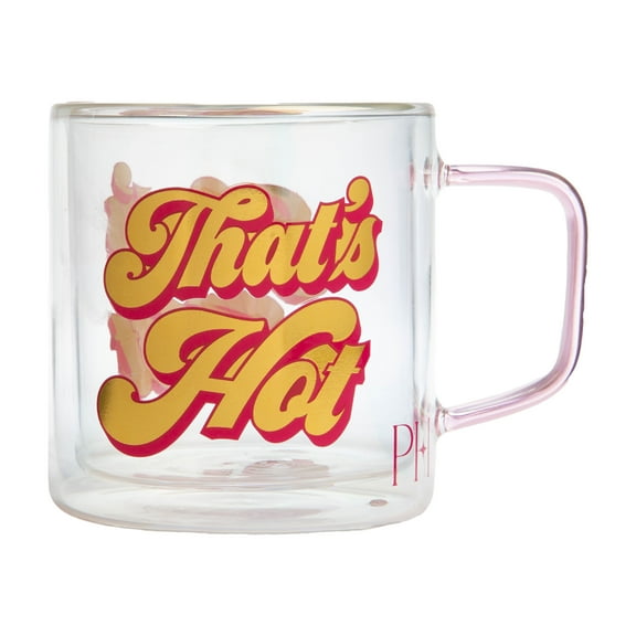 Paris Hilton Double Wall Glass Coffee Mug, 13.5 Ounces, That's Hot