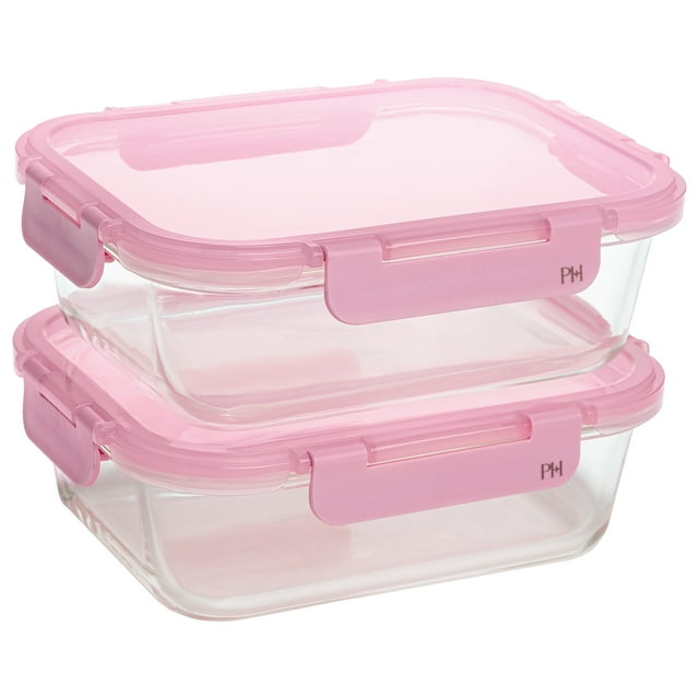 Paris Hilton 2-Piece Glass Leak-Proof Food Storage Containers, 4.3 Cup Capacity, Pink