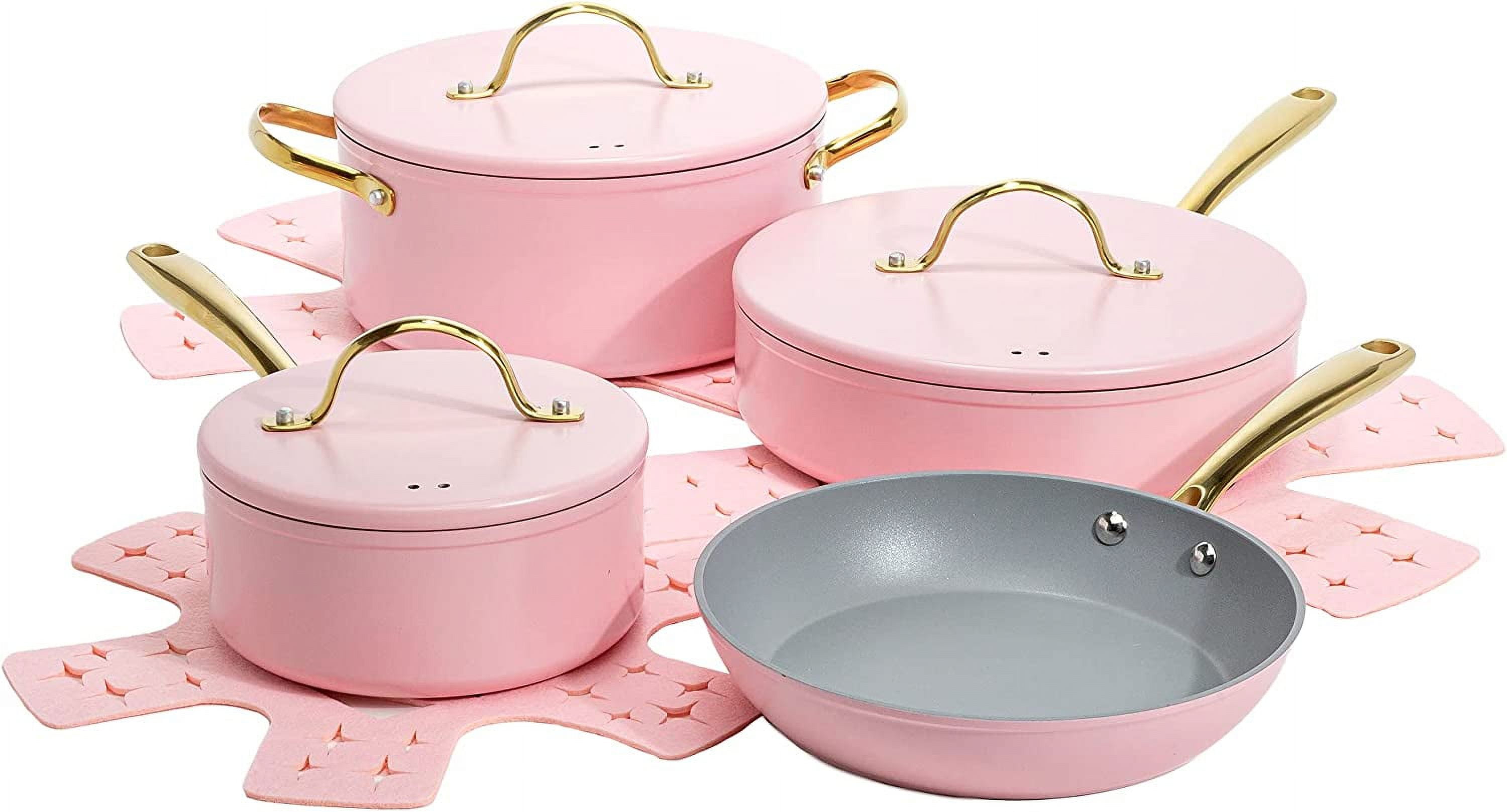 Paris Hilton Iconic Nonstick Pots and Pans Set Multilayer Nonstick Coating Matching Lids With