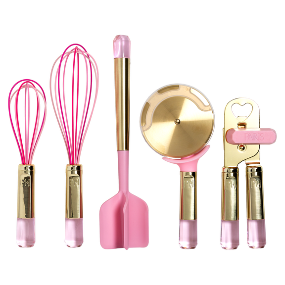 Paris Hilton Kitchen Utensils Set, Glamorous Kitchen Gadgets with Jewel-Shaped Handles, Pink, 5 Pieces