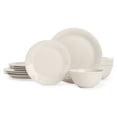thumbnail image 1 of Paris Hilton London Collection 12-Piece Stoneware Dinnerware Set, Plates & Bowls Dish Set, Service for 4, Microwave & Dishwasher Safe, White with Bow Design, 1 of 7