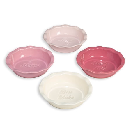 Paris Hilton 4-Piece Ceramic Mini Pie Dish Set, 4.5-in Round Individual Baking Dishes for Pie, Tarts, & Quiche, Assorted Pink Colors