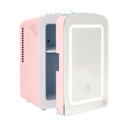 Paris Hilton Mini Refrigerator and Personal Beauty Fridge, Mirrored Door with Light, 4 Liter, Pink
