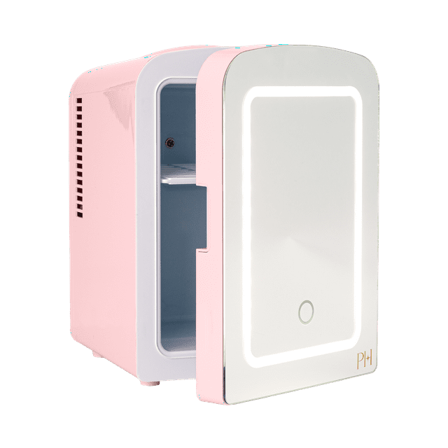 Paris Hilton Mini Refrigerator and Personal Beauty Fridge, Mirrored Door with Light, 4 Liter, Pink