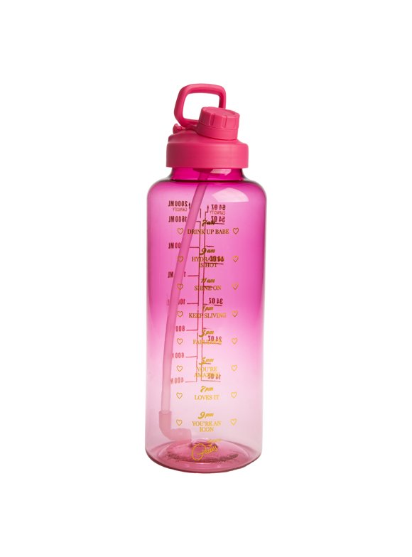Paris Hilton Motivational Water Bottle with Removable Straw, 64-Ounce, Pink Ombre