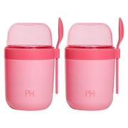 Paris Hilton Snack Cup Set, 2-Pack, 3 Compartments, Leak-Proof Base, Includes Spoon, Pink