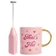 Paris Hilton "That's Hot" 16oz Ceramic Coffee Mug and Electric Milk Frother Set - Battery Powered, 2-Pieces, Pink