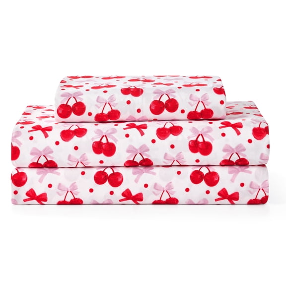 Paris Hilton Cherries 3-Piece Microfiber Bed Sheet Set, Twin, Deep Pocket, Red