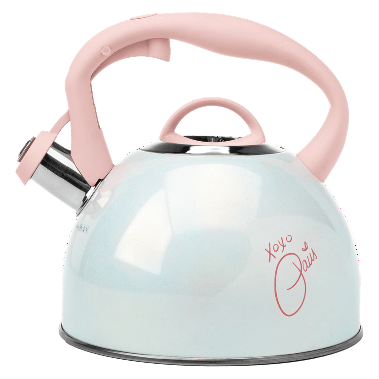 Paris Hilton Whistling Tea Kettle Stainless Steel, Shimmering Finish with  Heart Decal, 2.2-Quart, Pink